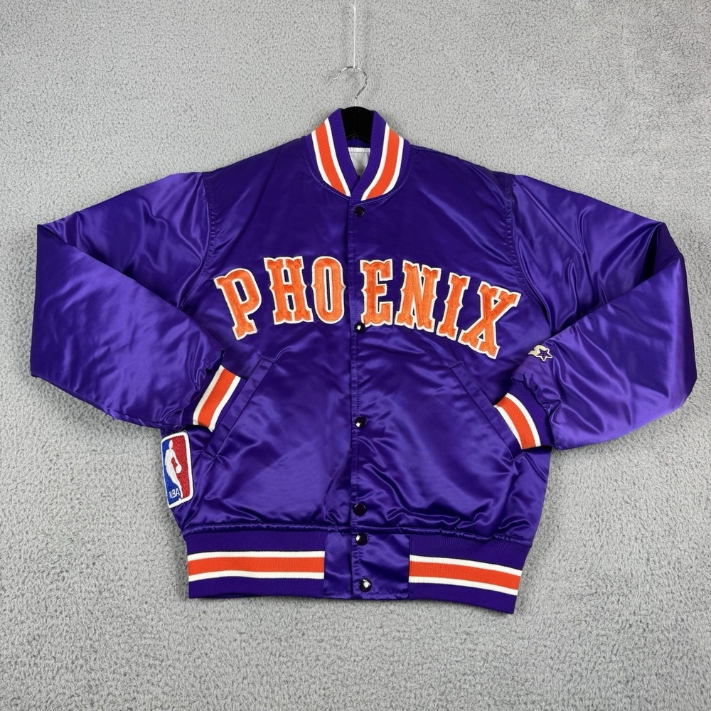 Vintage Phoenix Suns Starter Jacket Small Purple Script Satin Snap USA Made NBA